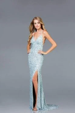 SCALA - Allover Sequin Backless Sheath Evening Gown With Slit 48938 - 1 Pc New Rose In Size 4 Available