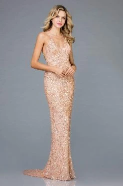 SCALA - Beaded Sleeveless Fitted Evening Dress 47542 Formal Gowns