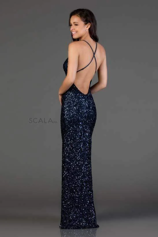 Formal Gowns SCALA - Sequined Plunging Halter V-neck Sheath Dress 48949 6 Formal Gowns SCALA - Sequined Plunging Halter V-neck Sheath Dress 48949