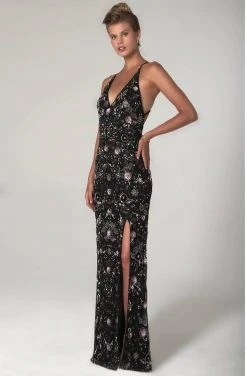 SCALA - Sleeveless Floral Beaded Prom Dress 60129 - 1 Pc Banana In Size 8 Available Formal Gowns
