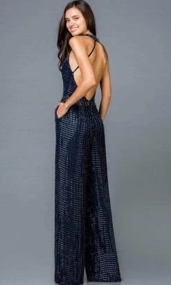 SCALA - V-Neck Lattice Jumpsuit 48941 - 1 Pc Midnight Blue In Size 2 Available