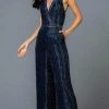 SCALA - V-Neck Lattice Jumpsuit 48941 - 1 Pc Midnight Blue In Size 2 Available