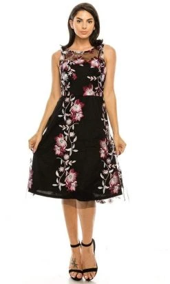 SD Collection - 13640 Illusion Neck Floral Embroidered A-Line Dress Cocktail Dresses