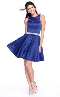 Shail K 4018 Sleeveless Jeweled Waist Cocktail Dress - 1 Pc. Navy In Size 2 Available Cocktail Dresses