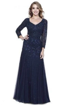 Shail K - Bedazzled Long Sleeve V-neck Trumpet Dress 12162W - 1 Pc Navy In Size 18W Available Formal Gowns 15 Shail K - Bedazzled Long Sleeve V-neck Trumpet Dress 12162W - 1 Pc Navy In Size 18W Available Formal Gowns