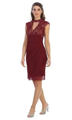 Cocktail Dresses Shail K - Cutout Bodice Draped Sheath Dress 1097 - 1 Pc Burgundy In Size S Available