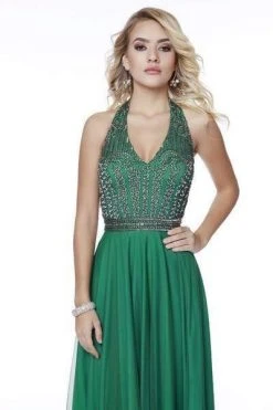 Shail K - Embellished Halter V-neck Tulle A-line Dress 12208 - 1 Pc Black In Size 8 Available