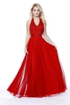 Shail K - Embellished Halter V-neck Tulle A-line Dress 12208 - 1 Pc Black In Size 8 Available