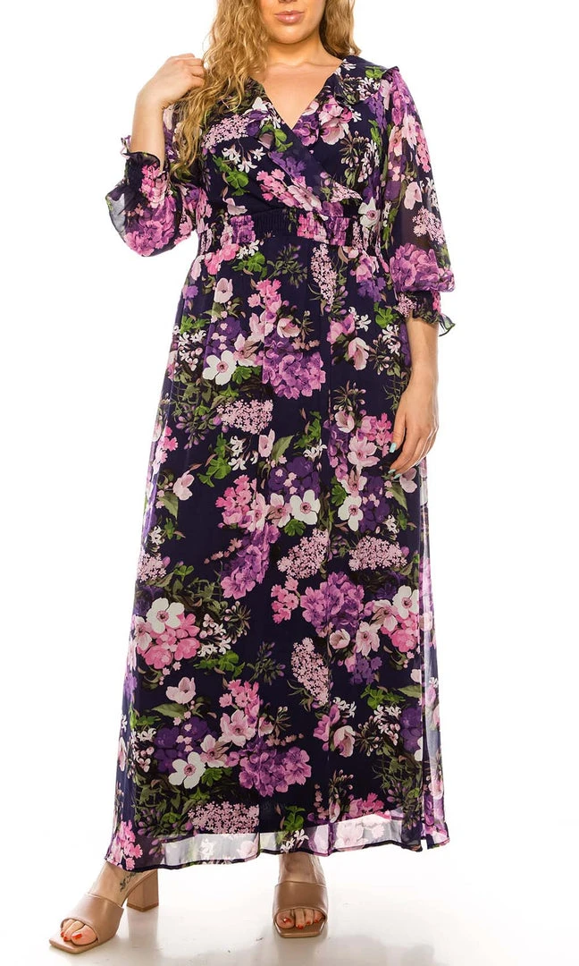 Shelby & Palmer - M567 Ruffled V-Neck A-Line Dress Plus Size Dresses 3 Shelby & Palmer - M567 Ruffled V-Neck A-Line Dress Plus Size Dresses