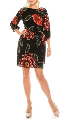 SLNY - 9160153 Floral Print Jersey Dress With Sleeves