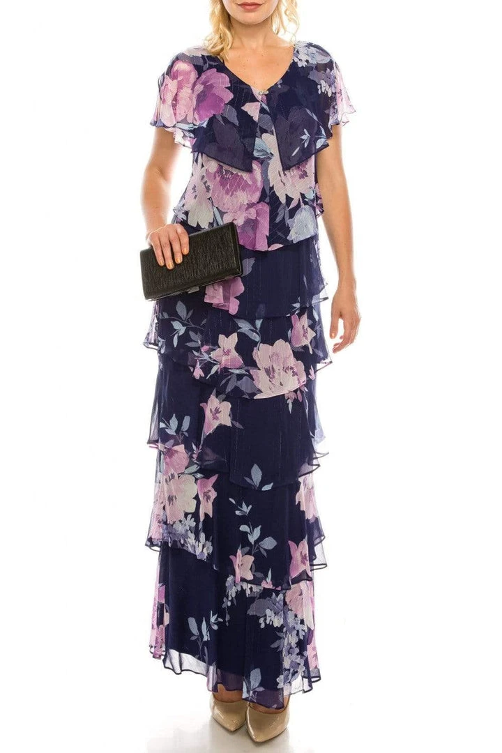 SLNY - 9171432 Floral Print V-neck Sheath Dress Formal Gowns 3 SLNY - 9171432 Floral Print V-neck Sheath Dress Formal Gowns