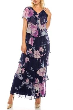SLNY - 9171432 Floral Print V-neck Sheath Dress Formal Gowns 8 SLNY - 9171432 Floral Print V-neck Sheath Dress Formal Gowns