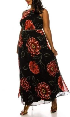 SLNY - 9471488 Floral Bateau Evening Dress