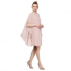 Cocktail Dresses SLNY - Bateau Cocktail Dress With Cape SL112806 - 1 Pc Faded Rose In Size 14 Available
