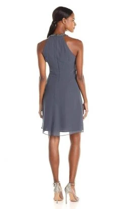 SLNY - Bead-Braided Halter Chiffon Dress 411105