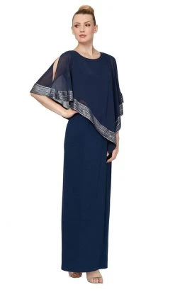 Formal Gowns SLNY - Cape Sleeve Sheath Formal Dress 9170329 - 1 Pc Deep Navy In Size 14 Available