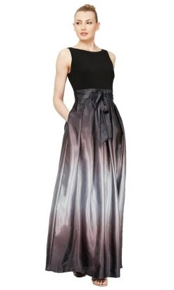 SLNY - Ombre Bateau Formal Dress 119435M - 1 Pc Black/Silver In Size 18 Available Formal Gowns
