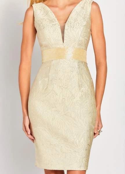 Social Occasions By Mon Cheri - 119831 Plunging V-Neck Metallic Brocade Cocktail Dress Dress - 1 Pc. Platinum In Size 16 Available 4 Social Occasions By Mon Cheri - 119831 Plunging V-Neck Metallic Brocade Cocktail Dress Dress - 1 Pc. Platinum In Size 16 Available