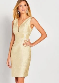 Social Occasions By Mon Cheri - 119831 Plunging V-Neck Metallic Brocade Cocktail Dress Dress - 1 Pc. Platinum In Size 16 Available 8 Social Occasions By Mon Cheri - 119831 Plunging V-Neck Metallic Brocade Cocktail Dress Dress - 1 Pc. Platinum In Size 16 Available