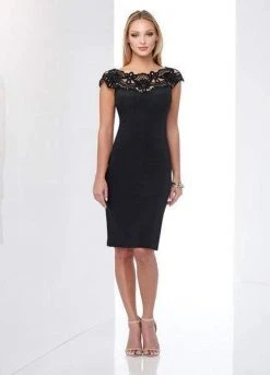 Social Occasions By Mon Cheri - Lace Applique Jersey Dress 218814 - 1 Pc Black/Nude In Size 14 Available