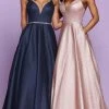 Formal Gowns Sparkle Prom By Da Vinci - Plunging Sweetheart A-Line Dress 72030 - 2 Pc Midnight In Size 12 And 18 Available 2 Formal Gowns Sparkle Prom By Da Vinci - Plunging Sweetheart A-Line Dress 72030 - 2 Pc Midnight In Size 12 And 18 Available