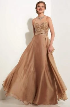 Formal Gowns Studio 17 - 12597 Bejeweled High Halter Neck Two Tone Chiffon A-line Dress