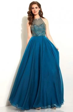 Formal Gowns Studio 17 - 12597 Bejeweled High Halter Neck Two Tone Chiffon A-line Dress