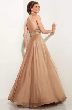 Formal Gowns Studio 17 - 12597 Bejeweled High Halter Neck Two Tone Chiffon A-line Dress