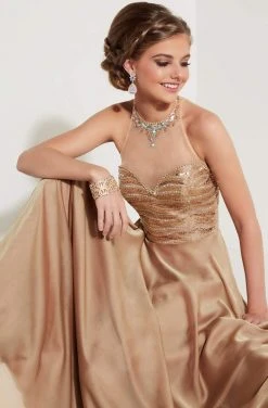 Formal Gowns Studio 17 - 12597 Bejeweled High Halter Neck Two Tone Chiffon A-line Dress