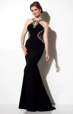 Studio 17 - 12624 Bejeweled Halter Neckline With Sheer Cutouts Trumpet Dress Formal Gowns