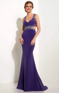 Studio 17 - 12637 Bead Embellished V-Neck Jersey Trumpet Dress