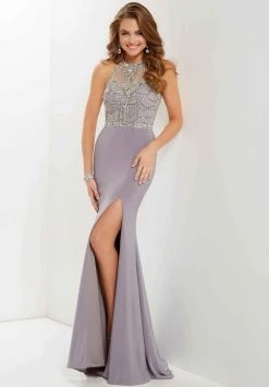 Studio 17 - 12689 Beaded Illusion High Halter Jersey Dress Formal Gowns