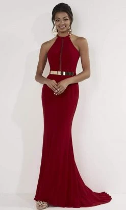 Formal Gowns Studio 17 - 12732 Illusion Cutout Halter Trumpet Gown With Metal Belt