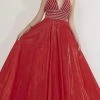 Studio 17 - 12733 V Neck Halter Rhinestone Beaded Shimmer Taffeta Gown