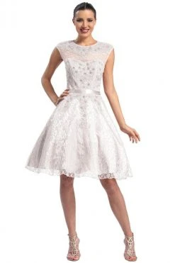 Sue Wong - Cap Sleeved Jewel Neck A-Line Dress N5212