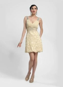 Cocktail Dresses Sue Wong - Embellished V-Neck Column Dress N4172