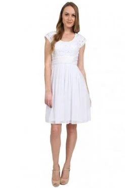 Sue Wong Embroidered Cap Sleeve Scoop Neck Chiffon A-Line Dress - 1 Pc White In Size 12 Available Cocktail Dresses