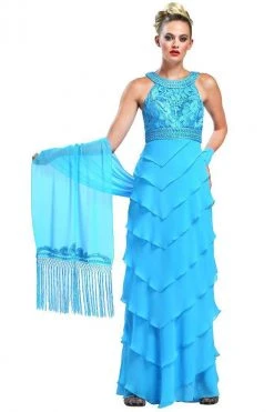 Formal Gowns Sue Wong - Embroidered High Neck Chiffon Sheath Dress W5133