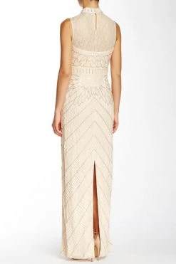 Sue Wong Illusion High Neck Beaded Chevron Gown Formal Gowns
