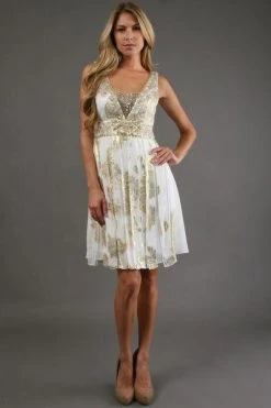 Cocktail Dresses Sue Wong Ivory Gold Short Dress Cocktail Dress - 1 Pc Ivory/Gold In Size 10 Available