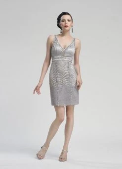 Sue Wong - Metallic Embroidered Sheath Dress N3177