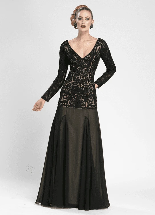 Formal Gowns Sue Wong - N3411 V-neck Ribbon Applique A-line Gown 3 Formal Gowns Sue Wong - N3411 V-neck Ribbon Applique A-line Gown