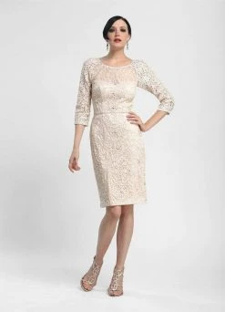 Cocktail Dresses Sue Wong - N4118 Bateau Neck Embellished Lace Cocktail Dress