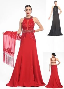 Sue Wong - N5377 Sheer Paneled Ornate Halter Gown Formal Gowns