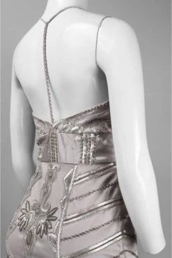 Sue Wong - V-neck Beaded Sheath Dress N3213 - 1 Pc Platinum In Size 6 Available Cocktail Dresses