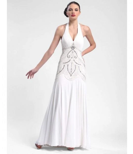 Sue Wong W5231 Sequined Art Deco Halter Dress - 1 Pc White In Size 8 Available 3 Sue Wong W5231 Sequined Art Deco Halter Dress - 1 Pc White In Size 8 Available