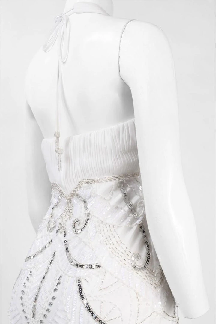 Sue Wong W5231 Sequined Art Deco Halter Dress - 1 Pc White In Size 8 Available 4 Sue Wong W5231 Sequined Art Deco Halter Dress - 1 Pc White In Size 8 Available