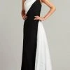 Tadashi Shoji - ALG19908L Asymmetrical Neck Pleated Long Gown - 1 Pc Black/White In Size 8 Available