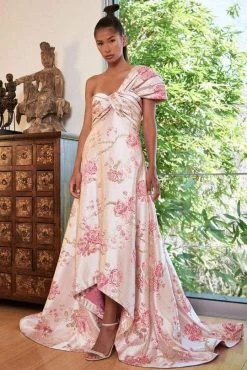 Tadashi Shoji - Asymmetrical Ruched A-Line Gown BPM20371L - 1 Pc Blossom In Size 6 Available Formal Gowns