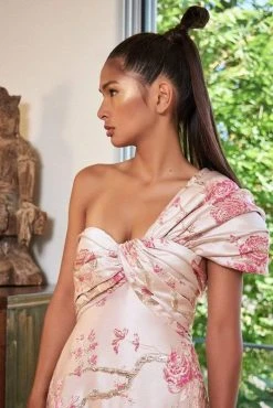 Tadashi Shoji - Asymmetrical Ruched A-Line Gown BPM20371L - 1 Pc Blossom In Size 6 Available Formal Gowns